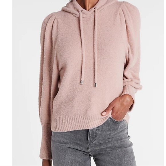 Express Girly soft XL balloon/ puff sleeve pullover hoodie mauve wine - Picture 8 of 9